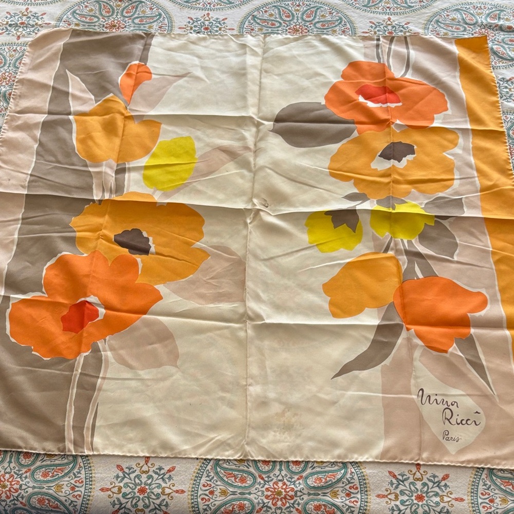 Nina Ricci Silk Orange Yellow Floral Scarf